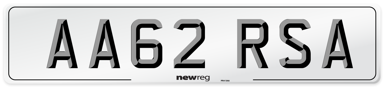 AA62 RSA Number Plate from New Reg